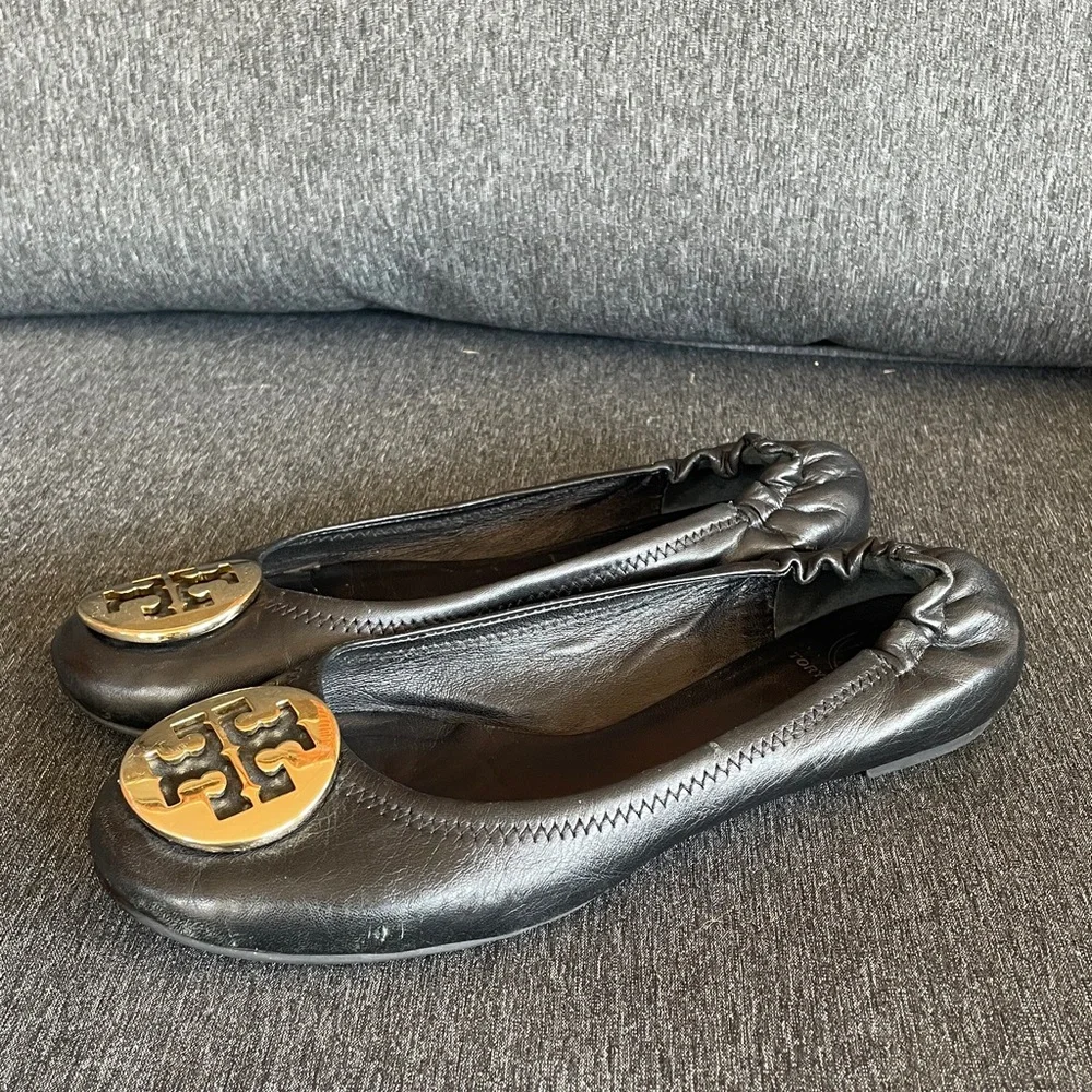 Tory Burch Caroline black leather ballerina flats US 7